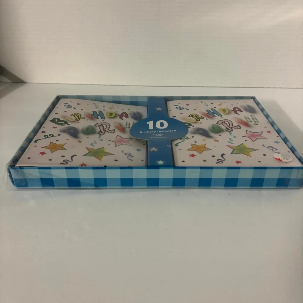 Birthday Party Invitations w/ Envelopes 10 Pack Boxed Colorful Confetti Cards